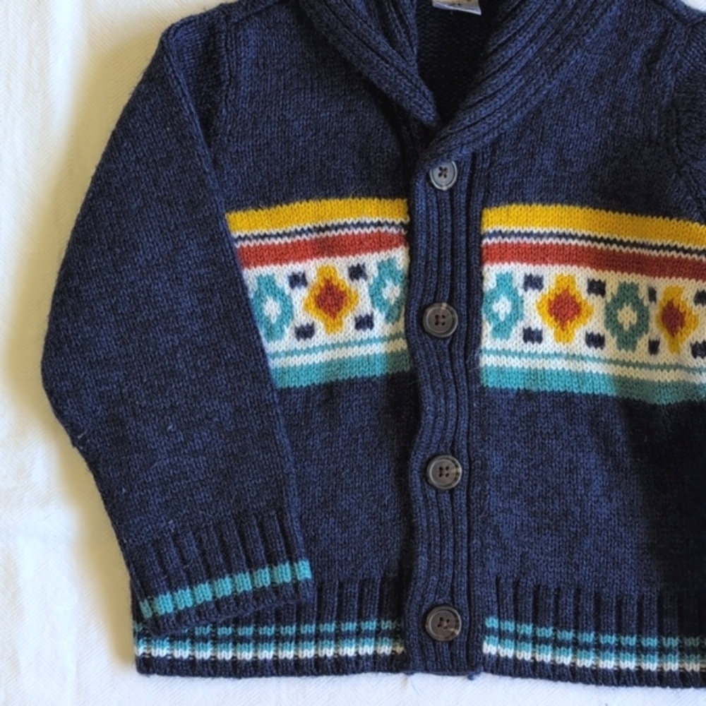 carter's wool blend jacquard knit shawl collar grandpa cardigan sweater 2T boys - Picture 3 of 6